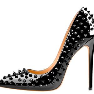 Black Spiked High Heel Stiletto Pumps European Size 41; U.S. Size 9.5